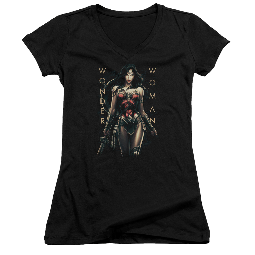 Wonder Woman Armed And Dangerous Juniors V-Neck T-Shirt Juniors V-Neck T-Shirt Wonder Woman   