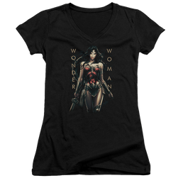 Wonder Woman Armed And Dangerous Juniors V-Neck T-Shirt Juniors V-Neck T-Shirt Wonder Woman   