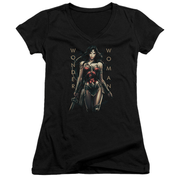 Wonder Woman Armed And Dangerous Juniors V-Neck T-Shirt Juniors V-Neck T-Shirt Wonder Woman   