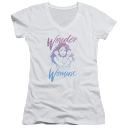 Wonder Woman Retro Stance Juniors V-Neck T-Shirt Juniors V-Neck T-Shirt Wonder Woman   