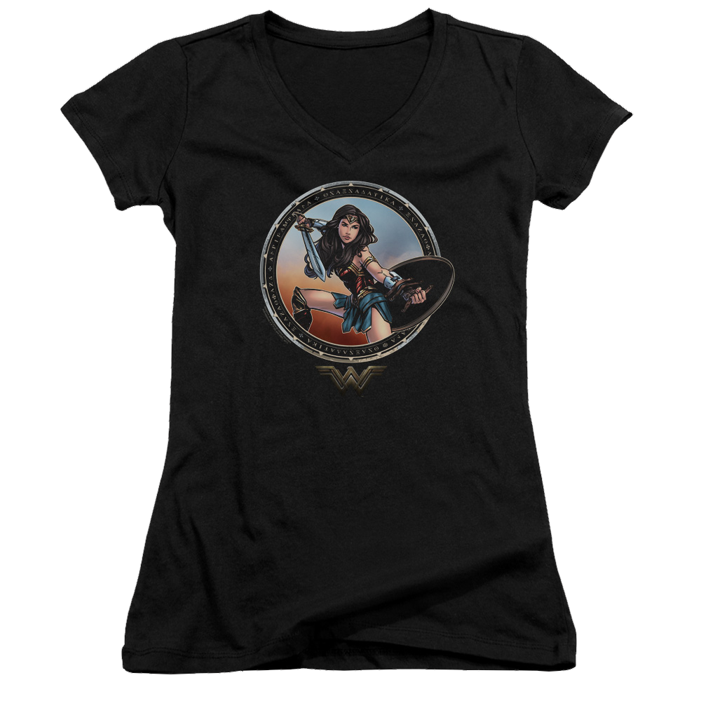 Wonder Woman Battle Pose Juniors V-Neck T-Shirt Juniors V-Neck T-Shirt Wonder Woman   