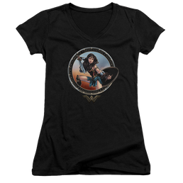 Wonder Woman Battle Pose Juniors V-Neck T-Shirt Juniors V-Neck T-Shirt Wonder Woman   