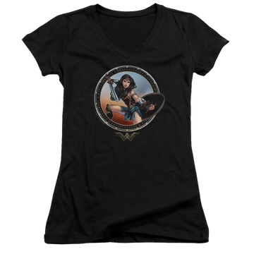Wonder Woman Battle Pose Juniors V-Neck T-Shirt Juniors V-Neck T-Shirt Wonder Woman   