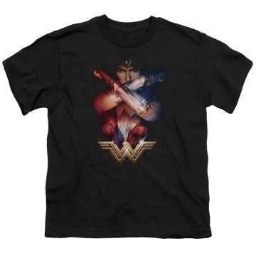 Black youth t-shirt for ages 8 to 12 with Wonder Woman Movie Arms Crossed graphic