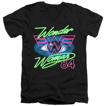 Black men's v-neck t-shirt with Wonder Woman 1984 84 Eye graphic