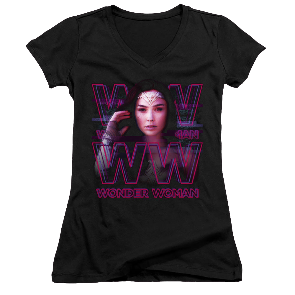 Wonder Woman 1984 Vaporwave Wonder Woman - Juniors V-Neck T-Shirt Juniors V-Neck T-Shirt Wonder Woman   