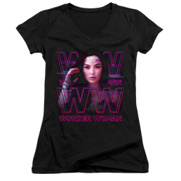 Wonder Woman 1984 Vaporwave Wonder Woman - Juniors V-Neck T-Shirt Juniors V-Neck T-Shirt Wonder Woman   