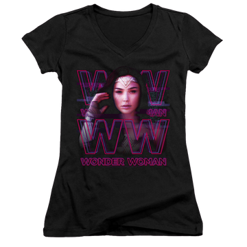 Wonder Woman 1984 Vaporwave Wonder Woman - Juniors V-Neck T-Shirt Juniors V-Neck T-Shirt Wonder Woman   