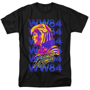 Black men's regular fit t-shirt with Wonder Woman 1984 Ww84 Repeat graphic