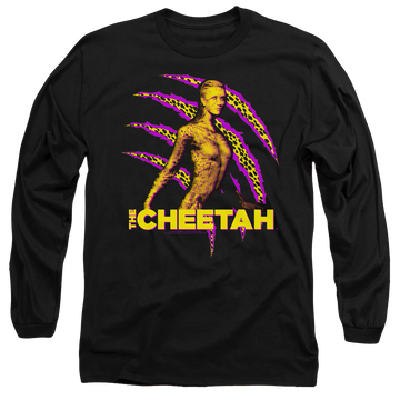 Black men's long sleeve t-shirt with Wonder Woman 1984 The Cheetah graphic