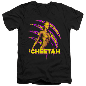 Black men's v-neck t-shirt with Wonder Woman 1984 The Cheetah graphic