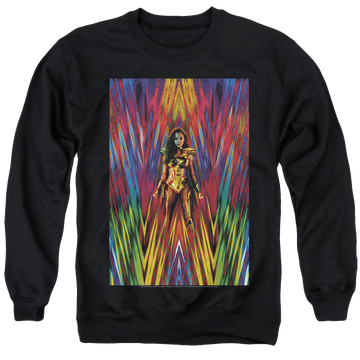Black men's crewneck sweatshirt with Wonder Woman 1984 Ww84 Poster graphic