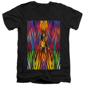 Black men's v-neck t-shirt with Wonder Woman 1984 Ww84 Poster graphic