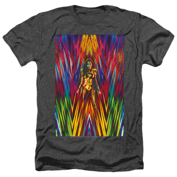 Charcoal men's heather t-shirt with Wonder Woman 1984 Ww84 Poster graphic