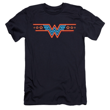 Navy men's premium slim fit t-shirt with Wonder Woman 1984 Neon Beat graphic