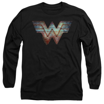 Black men's long sleeve t-shirt with Wonder Woman 1984 Static Logo graphic