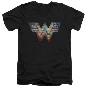 Black men's v-neck t-shirt with Wonder Woman 1984 Static Logo graphic