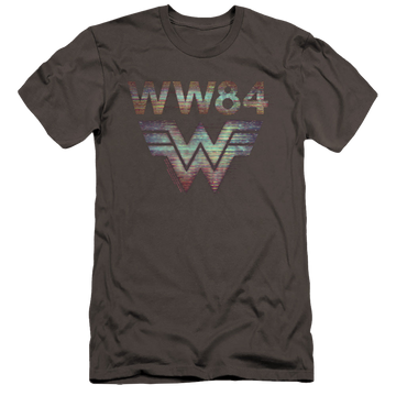 Charcoal men's premium slim fit t-shirt with Wonder Woman 1984 Static Tv Lines graphic