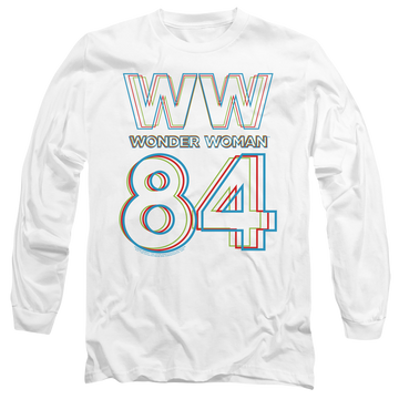 White men's long sleeve t-shirt with Wonder Woman 1984 3D Hype Logo graphic