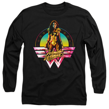 Black men's long sleeve t-shirt with Wonder Woman 1984 Color Pop graphic