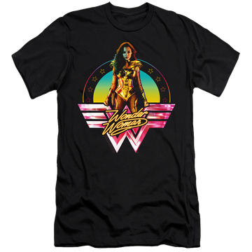 Black men's premium slim fit t-shirt with Wonder Woman 1984 Color Pop graphic