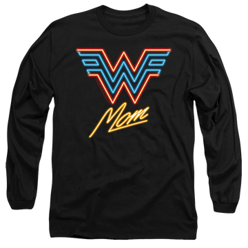 Black men's long sleeve t-shirt with Wonder Woman 1984 Wonder Mom Neon graphic