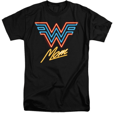 Black men's tall fit t-shirt with Wonder Woman 1984 Wonder Mom Neon graphic