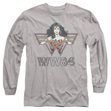 Athletic heather men's long sleeve t-shirt with Wonder Woman 1984 In Symbol graphic