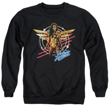 Black men's crewneck sweatshirt with Wonder Woman 1984 Space Poster graphic