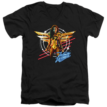 Black men's v-neck t-shirt with Wonder Woman 1984 Space Poster graphic
