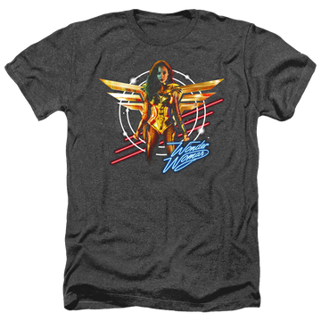 Black men's heather t-shirt with Wonder Woman 1984 Space Poster graphic