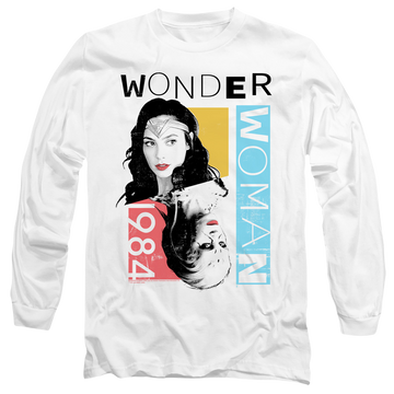White men's long sleeve t-shirt with Wonder Woman 1984 Color Blocks graphic