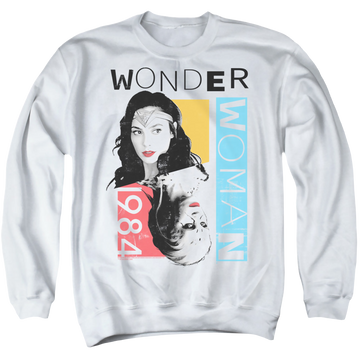 White men's crewneck sweatshirt with Wonder Woman 1984 Color Blocks graphic