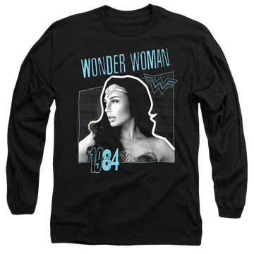 Black men's long sleeve t-shirt with Wonder Woman 1984 Thin Line graphic