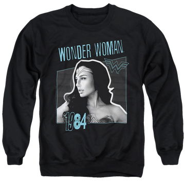 Black men's crewneck sweatshirt with Wonder Woman 1984 Thin Line graphic