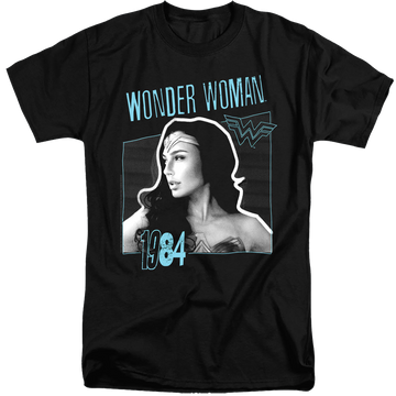 Black men's tall fit t-shirt with Wonder Woman 1984 Thin Line graphic