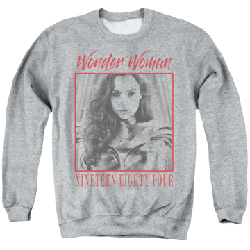 Athletic heather men's crewneck sweatshirt with Wonder Woman 1984 Wonder Chic graphic