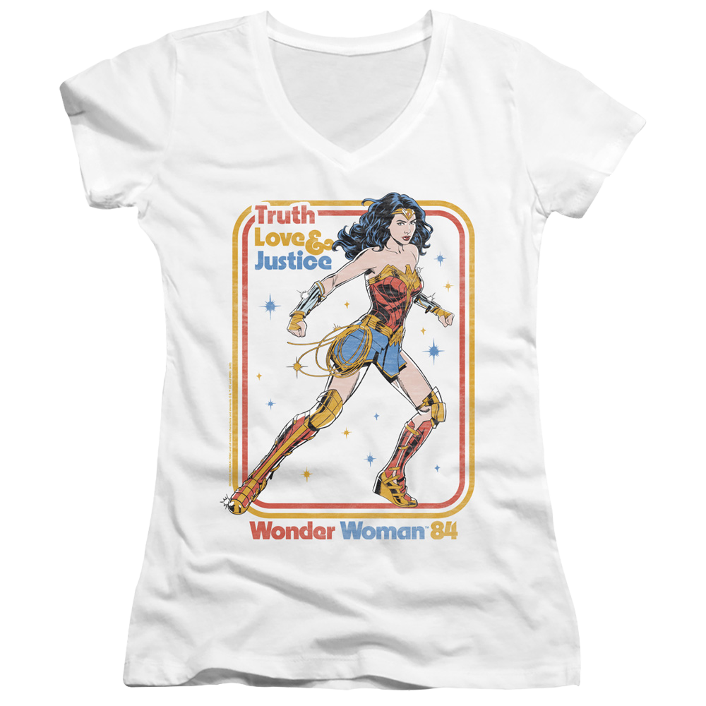 Wonder Woman 1984 Retro Justice 84 - Juniors V-Neck T-Shirt Juniors V-Neck T-Shirt Wonder Woman   