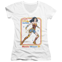 Wonder Woman 1984 Retro Justice 84 - Juniors V-Neck T-Shirt Juniors V-Neck T-Shirt Wonder Woman   