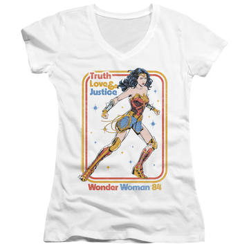 Wonder Woman 1984 Retro Justice 84 - Juniors V-Neck T-Shirt Juniors V-Neck T-Shirt Wonder Woman   
