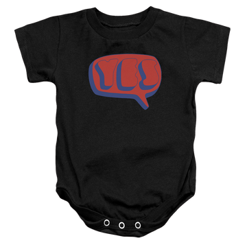 Black baby bodysuit with Yes Word Bubble graphic