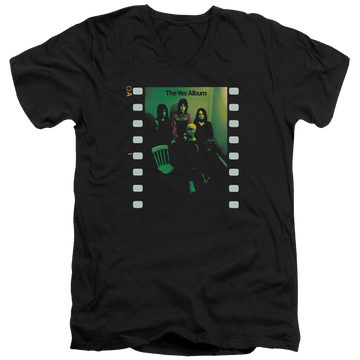 Black men's v-neck t-shirt with Yes Album graphic