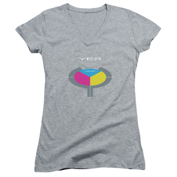 Athletic heather juniors v-neck t-shirt with Yes 90125 graphic