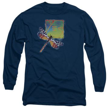 Navy men's long sleeve t-shirt with Yes Dragonfly graphic