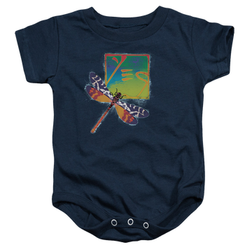 Navy baby bodysuit with Yes Dragonfly graphic